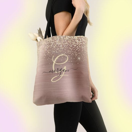 Gold-Glitzer, Gold-Monogramm, Name des Schwarzen S Tasche