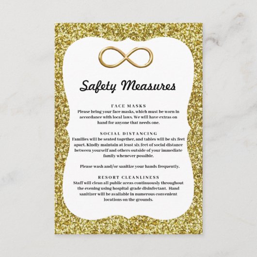 Gold Glitzer Gold Unendlichkeit Sicherheitsmaßnahm Begleitkarte (Vorderseite)