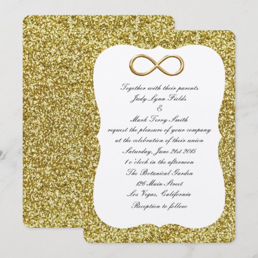 Gold Glitzer Gold Unfinity Wedding Einladung (Vorne/Hinten)