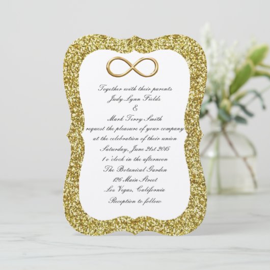 Gold Glitzer Gold Unfinity Wedding Einladung (Stehend Vorderseite)