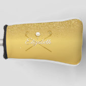 Gold Glitzer Golf Ball Klassischer Skriptname Golf Headcover (Vorderseite)