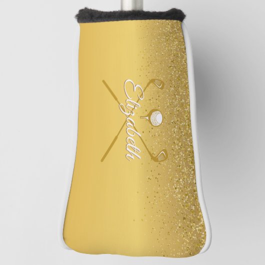 Gold Glitzer Golf Ball Klassischer Skriptname Golf Headcover (Rotieren 90)