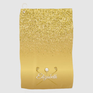 Gold Glitzer Golf Ball Klassischer Skriptname Golfhandtuch