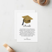 Gold Glitzer Grad Cap Abschluss Vielen Dank Mitteilungskarte (Vorderseite/Rückseite Beispiel)