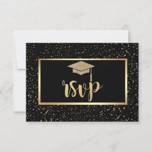 Gold Glitzer Grad Cap, Confetti Graduation Party RSVP Karte