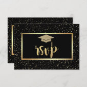 Gold Glitzer Grad Cap, Confetti Graduation Party RSVP Karte (Vorne/Hinten)