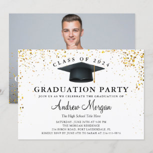 Gold Glitzer Grad Cap Graduation Party Foto Einladung