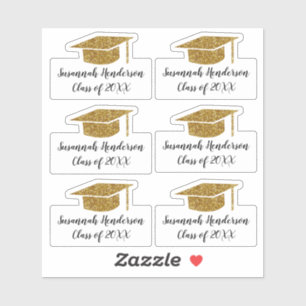 Gold Glitzer Grad Cap Name Jahr Custom Abschluss Aufkleber