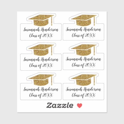 Gold Glitzer Grad Cap Name Jahr Custom Abschluss Aufkleber (Blatt)