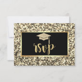 Gold Glitzer Grad Cap, Sequins Graduation Party RSVP Karte (Vorderseite)
