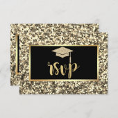 Gold Glitzer Grad Cap, Sequins Graduation Party RSVP Karte (Vorne/Hinten)