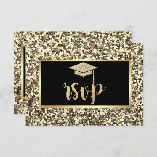 Gold Glitzer Grad Cap, Sequins Graduation Party RSVP Karte (Vorne/Hinten)