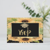 Gold Glitzer Grad Cap, Sunflowers Graduation Party RSVP Karte (Stehend Vorderseite)