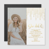 Gold Glitzer Grad Party Foto Magnetische Einladung (Vorne/Hinten)