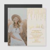 Gold Glitzer Grad Party Foto Magnetische Einladung (Vorne/Hinten)