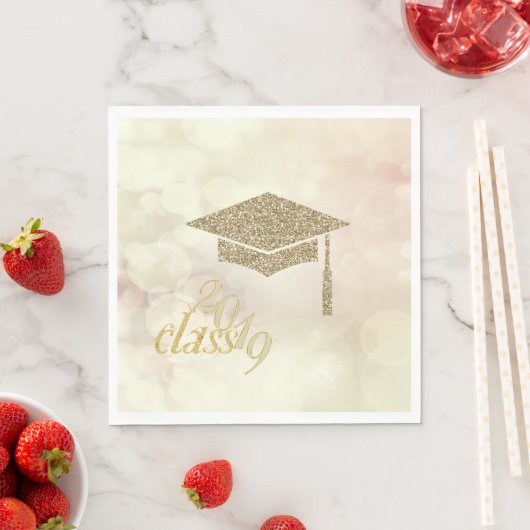 Gold Glitzer Graduation Cap, Bokeh, Klasse 2019 Serviette (Beispiel)