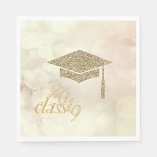 Gold Glitzer Graduation Cap, Bokeh, Klasse 2019 Serviette