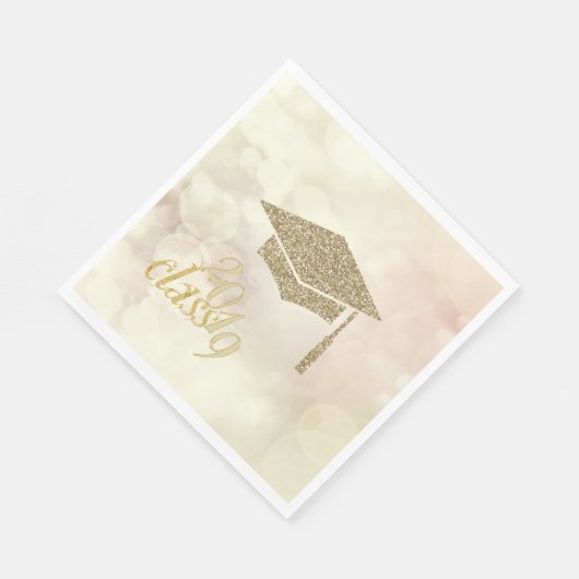 Gold Glitzer Graduation Cap, Bokeh, Klasse 2019 Serviette (Ecke)