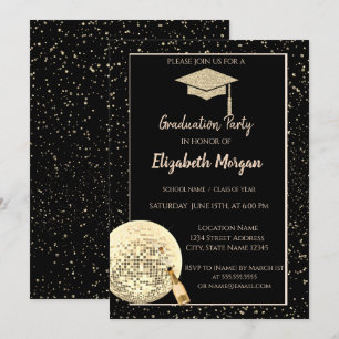 Gold Glitzer Graduation Cap, Disco Ball Confetti Einladung