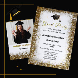 Gold Glitzer Graduation Cap Foto Class 2025 Einladung