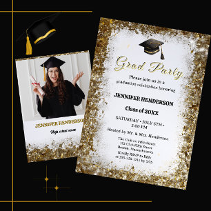 Gold Glitzer Graduation Cap Foto Class 2025 Einladung
