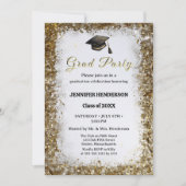 Gold Glitzer Graduation Cap Foto Class 2025 Einladung (Vorderseite)
