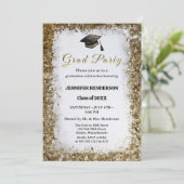 Gold Glitzer Graduation Cap Foto Class 2025 Einladung (Stehend Vorderseite)