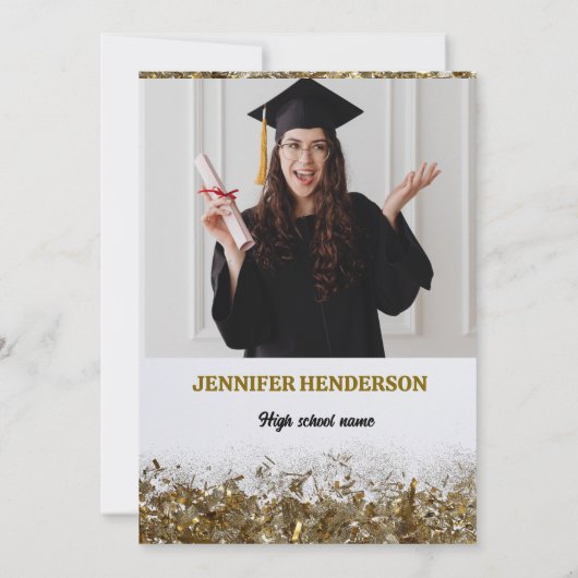 Gold Glitzer Graduation Cap Foto Class 2025 Einladung (Rückseite)