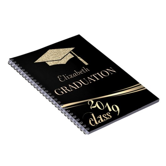 Gold Glitzer Graduation Cap, Klasse 2019 Notizblock (Rechte Seite)