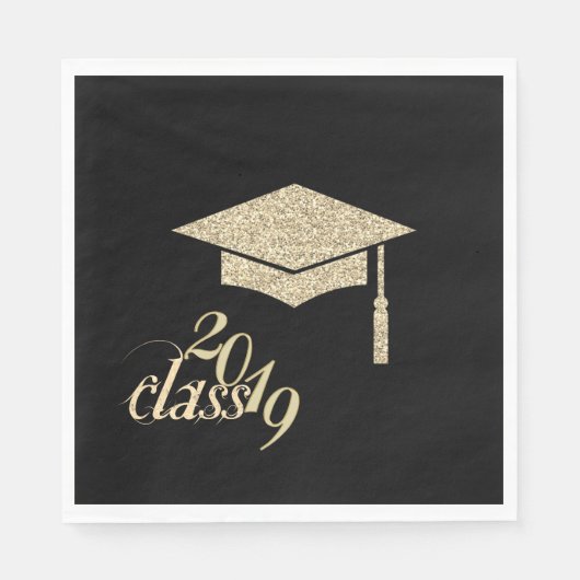 Gold Glitzer Graduation Cap, Klasse 2019 Serviette (Vorderseite)