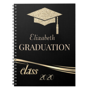 Gold Glitzer Graduation Cap, Klasse 2020 Notizblock