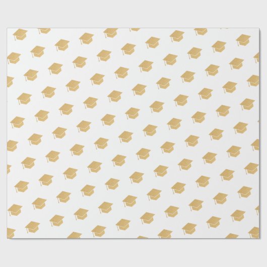 Gold Glitzer Graduation Cap Muster Weiß Geschenkpapier (Flach)