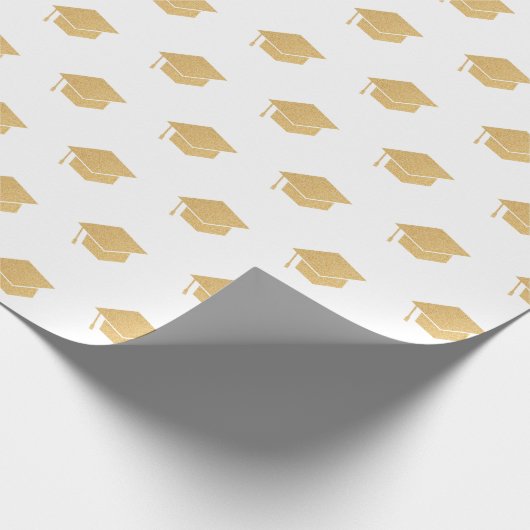 Gold Glitzer Graduation Cap Muster Weiß Geschenkpapier (Ecke)