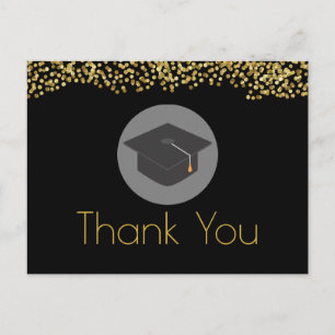 Gold Glitzer & Graduation Cap on Black Danke Postkarte