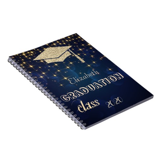 Gold Glitzer Graduation Cap, Stars Class 2020 Notizblock (Rechte Seite)