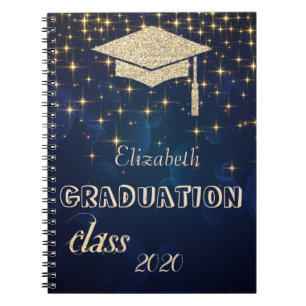 Gold Glitzer Graduation Cap, Stars Class 2020 Notizblock