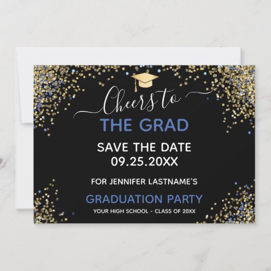 Gold Glitzer Graduation Party Save the Date Einladung (Vorderseite)