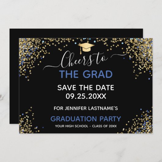 Gold Glitzer Graduation Party Save the Date Einladung (Vorne/Hinten)