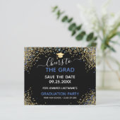 Gold Glitzer Graduation Party Save the Date Invita (Stehend Vorderseite)