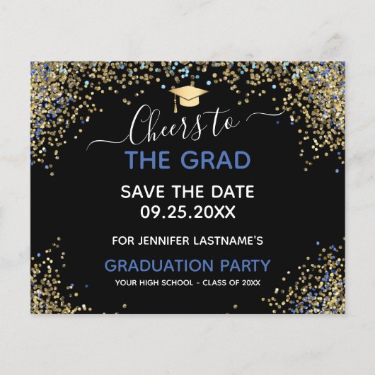 Gold Glitzer Graduation Party Save the Date Invita (Vorderseite)