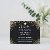 Gold Glitzer Graduation Party Save the Date Postkarte (Stehend Vorderseite)