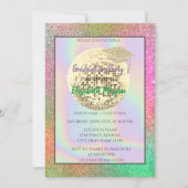 Gold-Glitzer-Graduierungskappe, Disco-Ball, farben Einladung (Vorderseite)