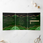 Gold Glitzer Green Agate Geode Wedding Dreifach Gefaltete Einladung (Innenseite)