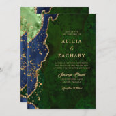 Gold Glitzer Green Blue Agate Hochzeit Einladung (Vorne/Hinten)
