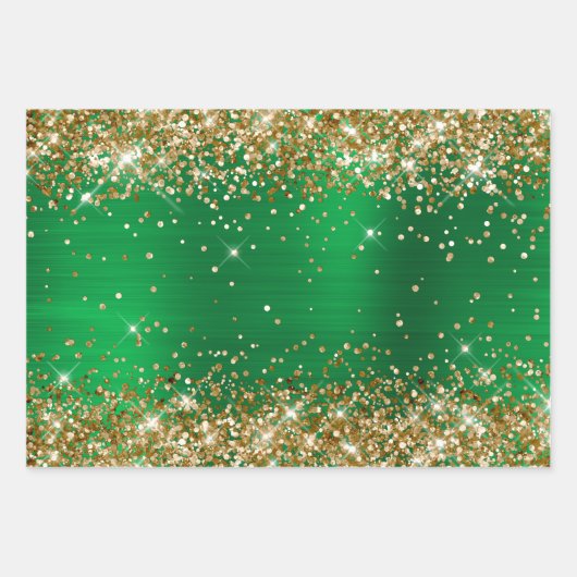 Gold Glitzer Green Ombre Foil Holiday Geschenkpapier Set (Vorderseite 2)