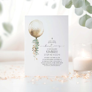 Gold Glitzer Greenery Balloon Elegantes Christenin Einladung