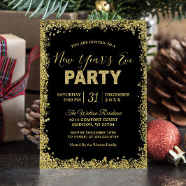 Gold-Glitzer-Grenz-Typografie Neujahr Party Einladung