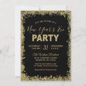 Gold-Glitzer-Grenz-Typografie Neujahr Party Einladung (Vorderseite)
