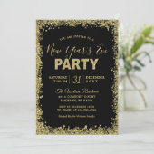 Gold-Glitzer-Grenz-Typografie Neujahr Party Einladung (Stehend Vorderseite)