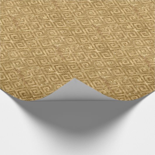 Gold Glitzer Griechischer Key Sprily Monogram Weih Geschenkpapier (Ecke)